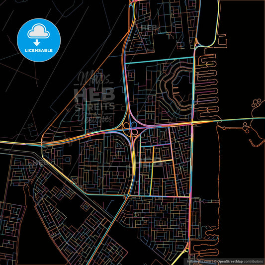 Khobar, Saudi Arabia, colorful city map on black background