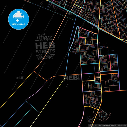Hafr Al-Batin, Saudi Arabia, colorful city map on black background