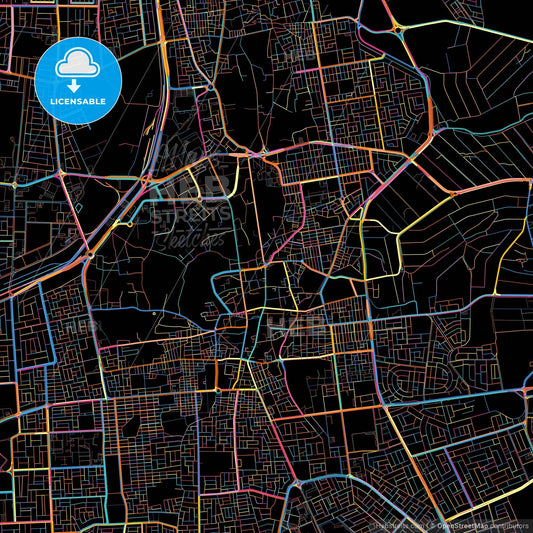 Hofuf, Saudi Arabia, colorful city map on black background