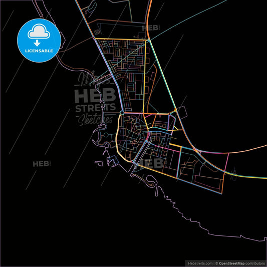 Al Qunfudhah, Saudi Arabia, colorful city map on black background