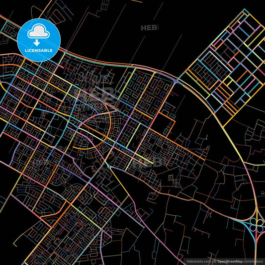 Gurayat, Saudi Arabia, colorful city map on black background