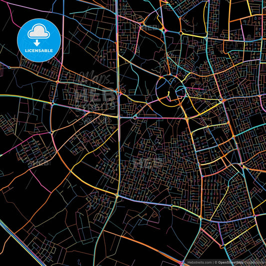 Unaizah, Saudi Arabia, colorful city map on black background