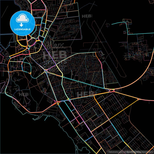 Jizan, Saudi Arabia, colorful city map on black background