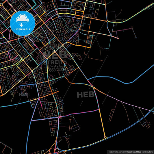 Ar Rass, Saudi Arabia, colorful city map on black background