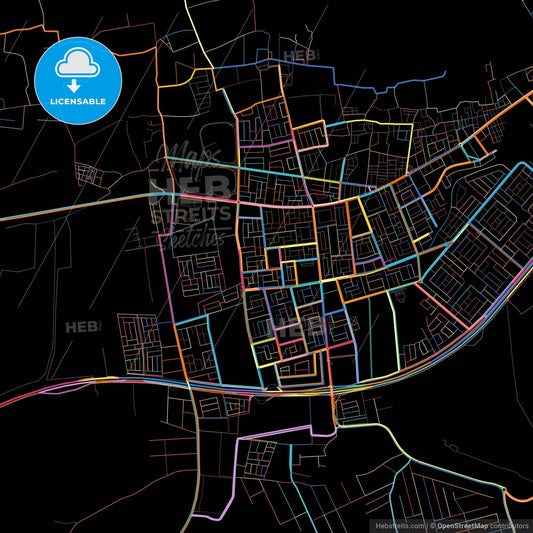 Muzahmiyya, Saudi Arabia, colorful city map on black background