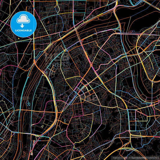 New Taipei, Taiwan, colorful city map on black background