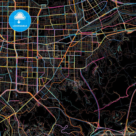 Taipei, Taiwan, colorful city map on black background