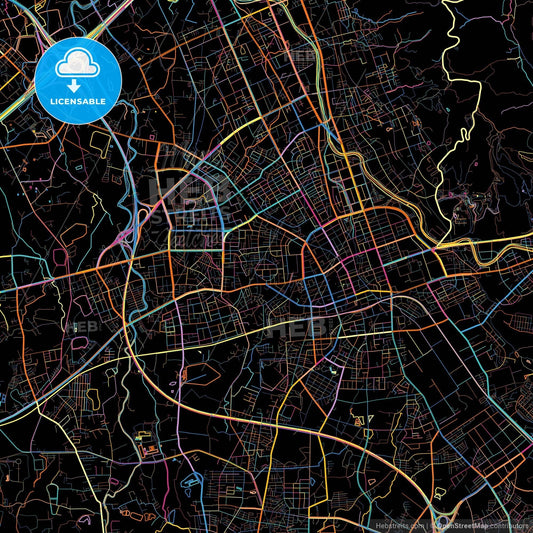 Taoyuan, Taiwan, colorful city map on black background