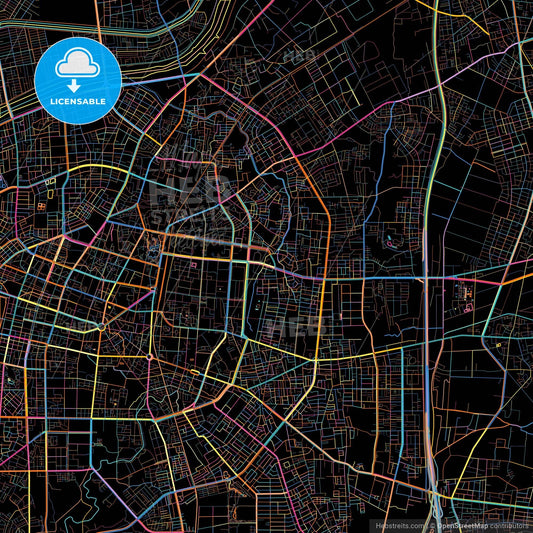 Tainan, Taiwan, colorful city map on black background
