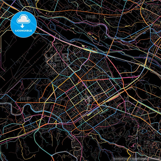 Hsinchu, Taiwan, colorful city map on black background