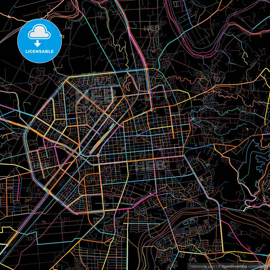 Chiayi, Taiwan, colorful city map on black background