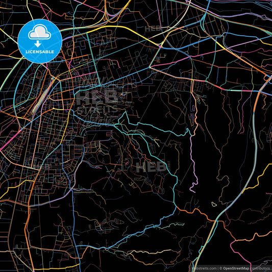 Changhua, Changhua, Taiwan, colorful city map on black background