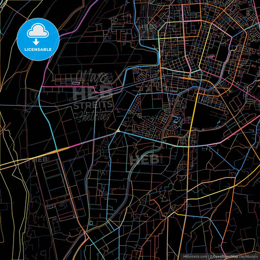 Pingtung, Pingtung, Taiwan, colorful city map on black background
