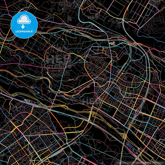 Zhubei, Hsinchu, Taiwan, colorful city map on black background