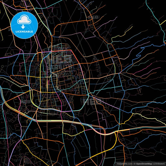 Yuanlin, Changhua, Taiwan, colorful city map on black background