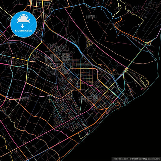 Taitung, Taitung, Taiwan, colorful city map on black background