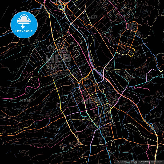Nantou, Nantou, Taiwan, colorful city map on black background