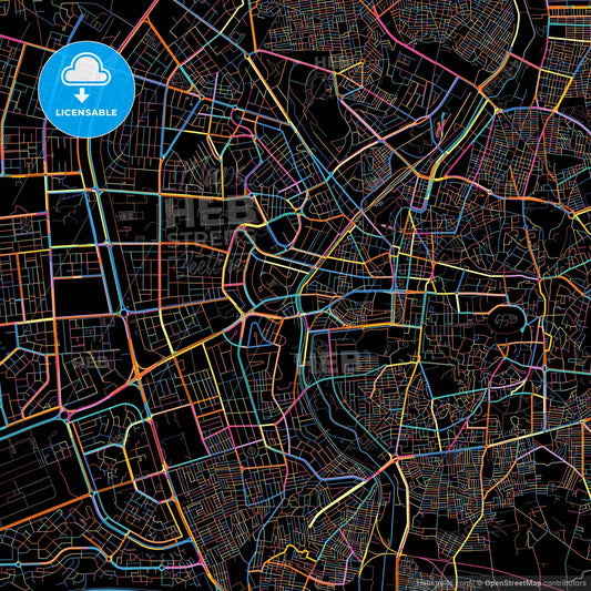 Aleppo, Syria, colorful city map on black background