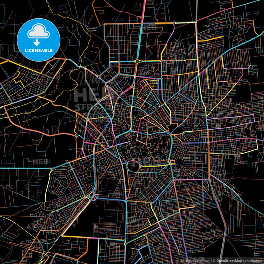 Homs, Syria, colorful city map on black background