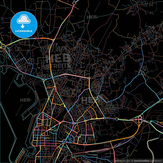 Latakia, Syria, colorful city map on black background