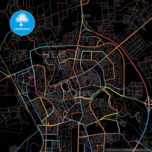 Hama, Syria, colorful city map on black background