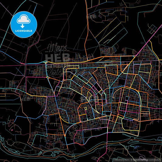 Raqqa, Syria, colorful city map on black background