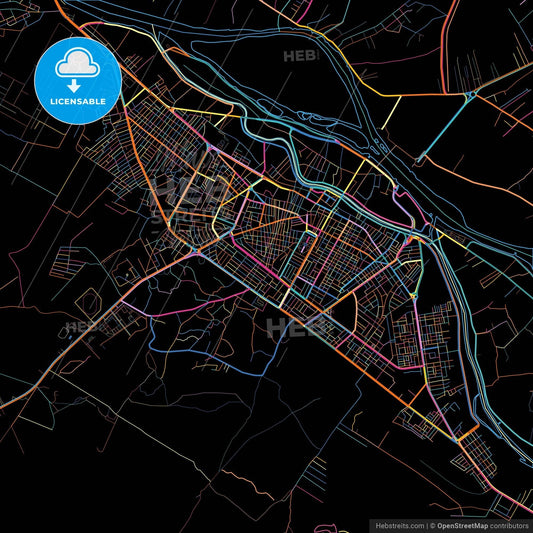 Deir ez-Zor, Syria, colorful city map on black background