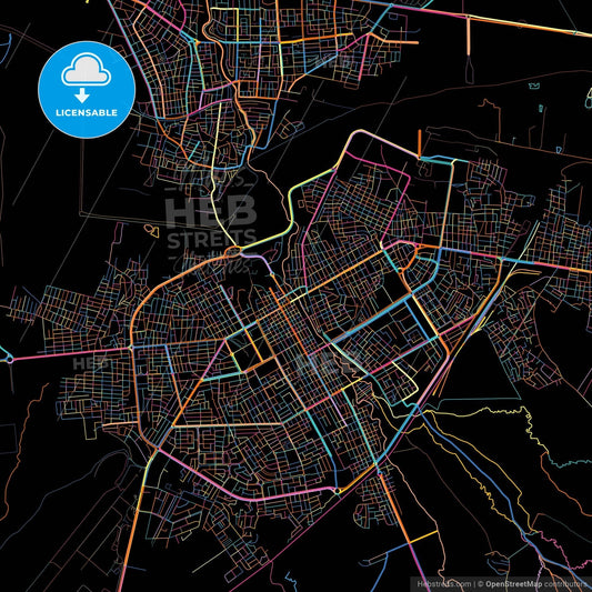 Qamishli, Syria, colorful city map on black background