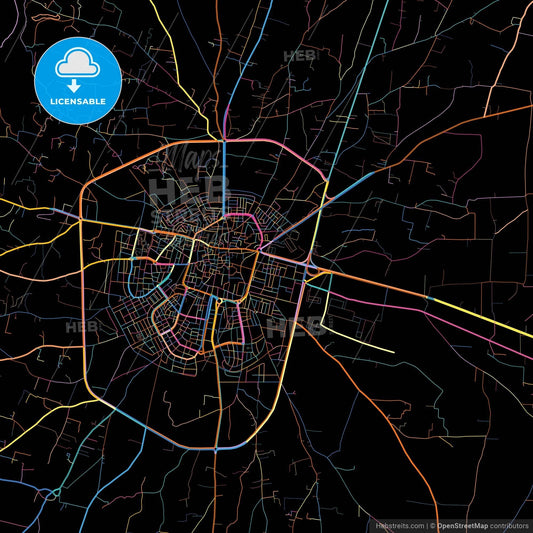 Idlib, Syria, colorful city map on black background