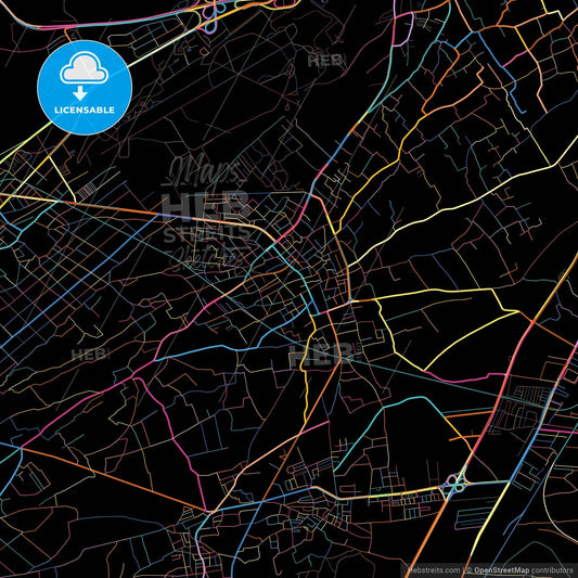 Darayya, Syria, colorful city map on black background