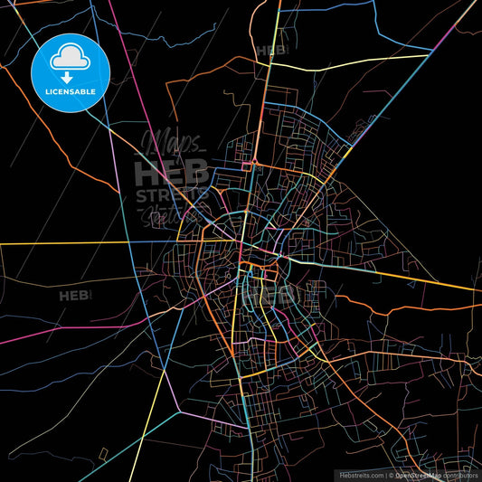 As-Suwayda, Syria, colorful city map on black background