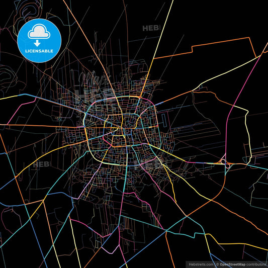 Salamiyah, Syria, colorful city map on black background