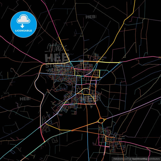 Al-Bab, Syria, colorful city map on black background