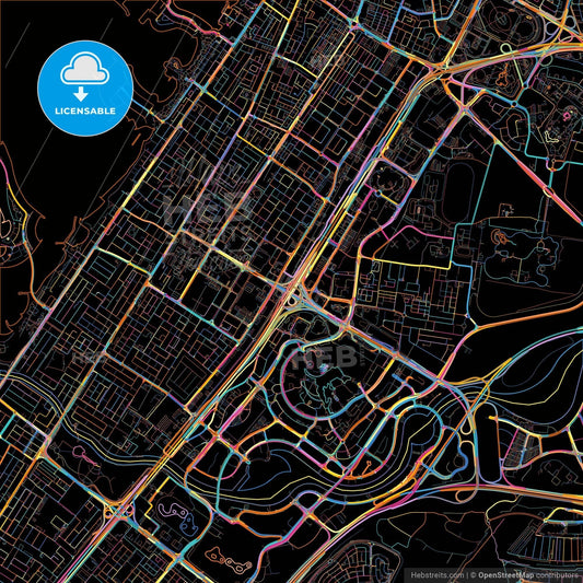 Dubai  , United Arab Emirates, colorful city map on black background