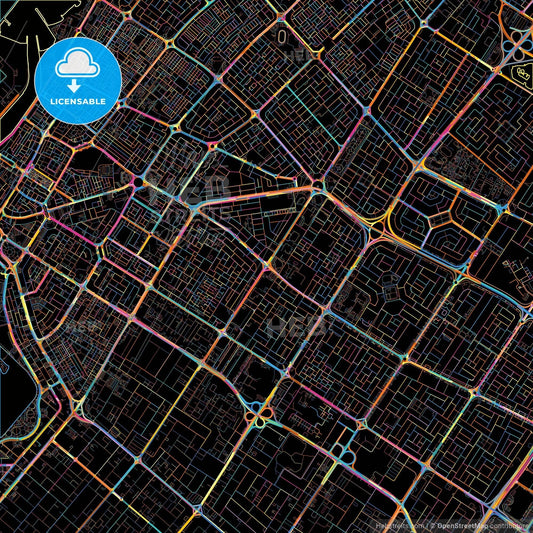 Sharjah  , United Arab Emirates, colorful city map on black background