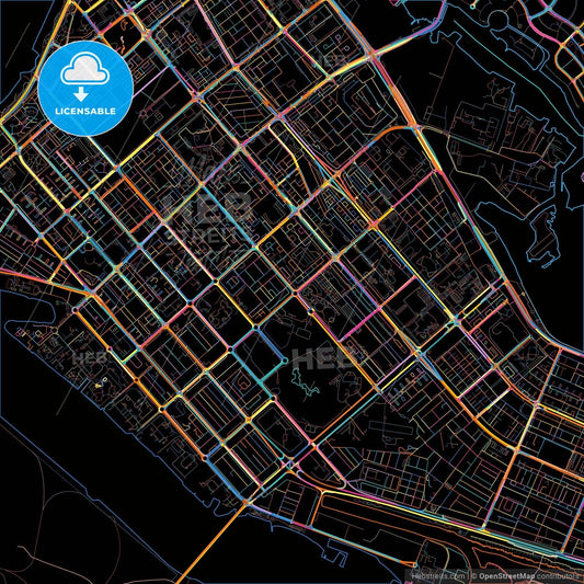 Abu Dhabi  , United Arab Emirates, colorful city map on black background