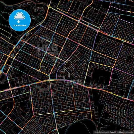 Ajman  , United Arab Emirates, colorful city map on black background