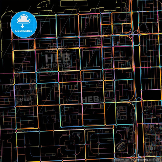 Musaffah City  , United Arab Emirates, colorful city map on black background