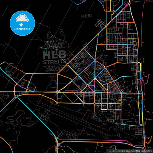 Al Fujairah City  , United Arab Emirates, colorful city map on black background