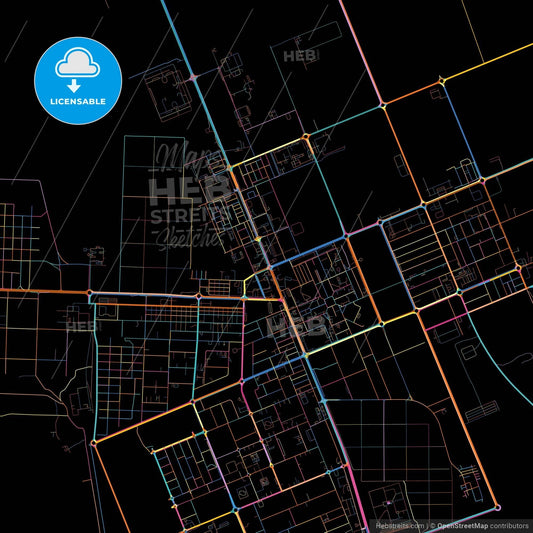 Zayed City , United Arab Emirates, colorful city map on black background