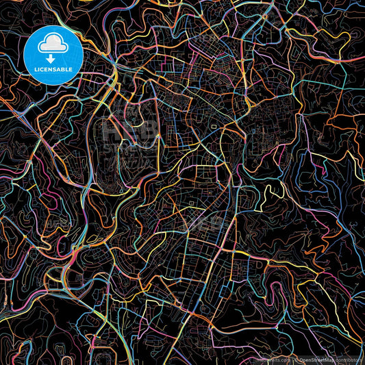 Jerusalem, Jerusalem, Israel, colorful city map on black background