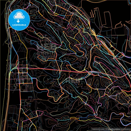 Haifa, Haifa, Israel, colorful city map on black background