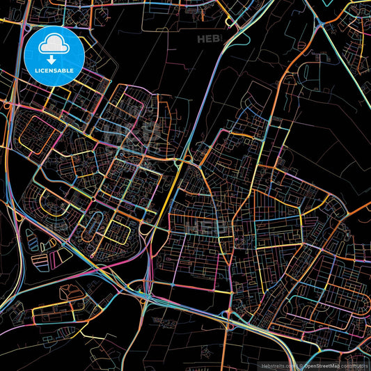 Rishon LeZion, Center, Israel, colorful city map on black background