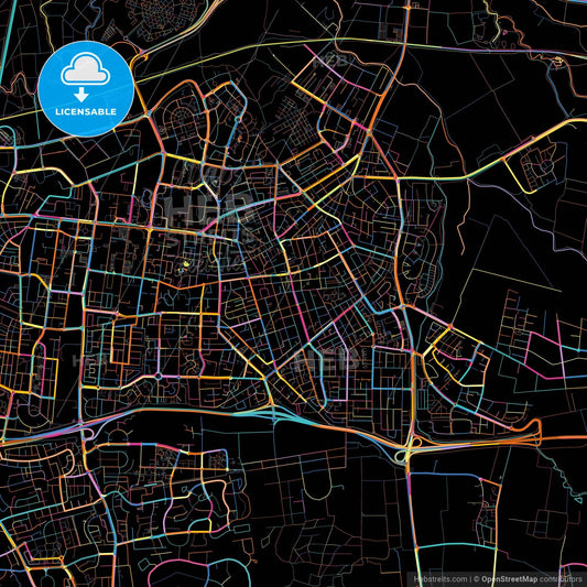 Petah Tikva, Center, Israel, colorful city map on black background