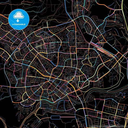 Beersheba, South, Israel, colorful city map on black background