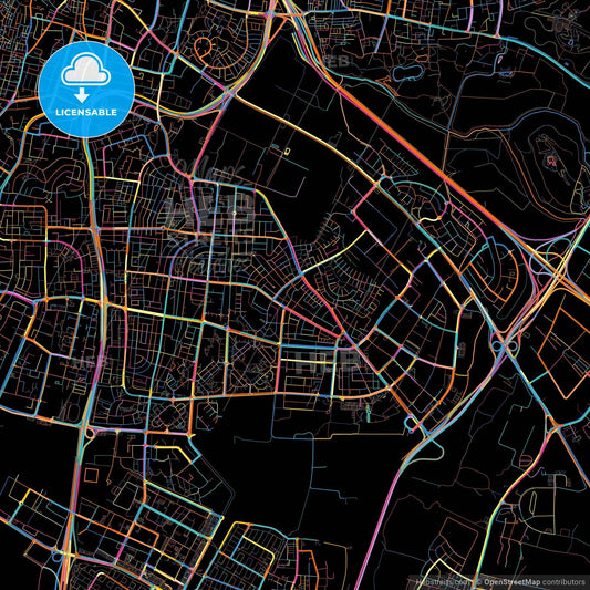 Holon, Tel Aviv, Israel, colorful city map on black background