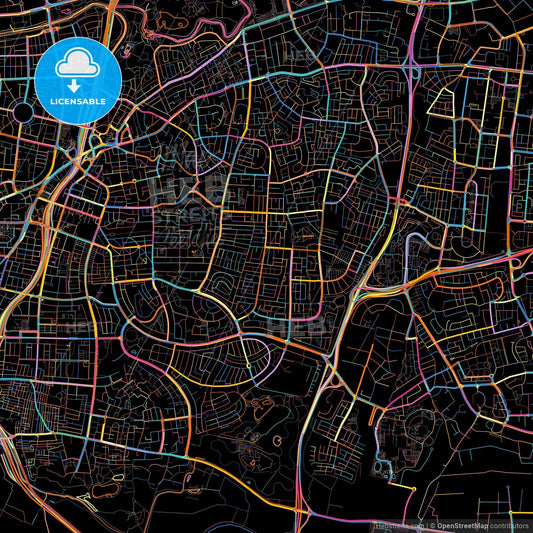 Ramat Gan, Tel Aviv, Israel, colorful city map on black background