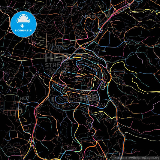 Beit Shemesh, Jerusalem, Israel, colorful city map on black background