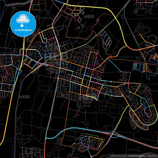 Hadera, Haifa, Israel, colorful city map on black background