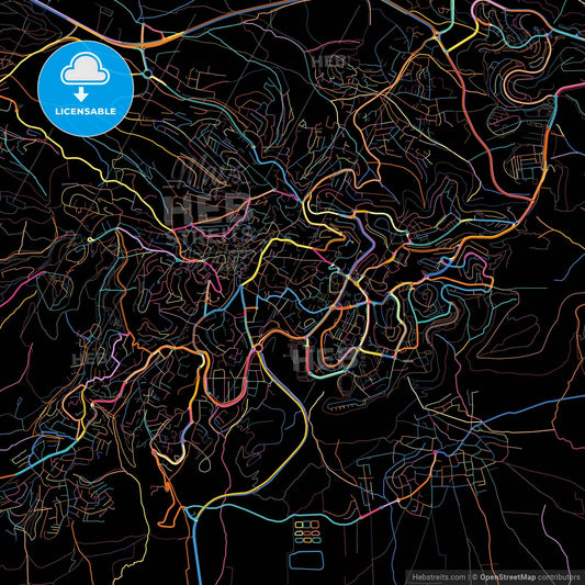 Nazareth, North, Israel, colorful city map on black background